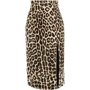 NWT $1500 16Arlington Lipton Leopard Printed Leather Midi Skirt Brown Size 4
